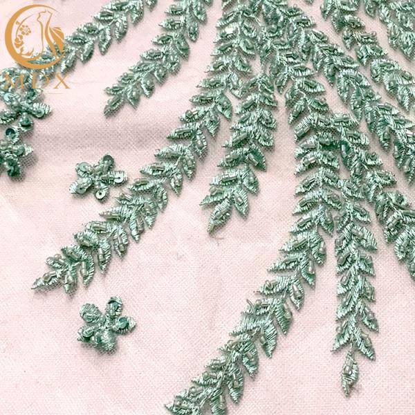 ODM Elegant Green Beaded Dress Bridal Lace Fabric 140Cm Width