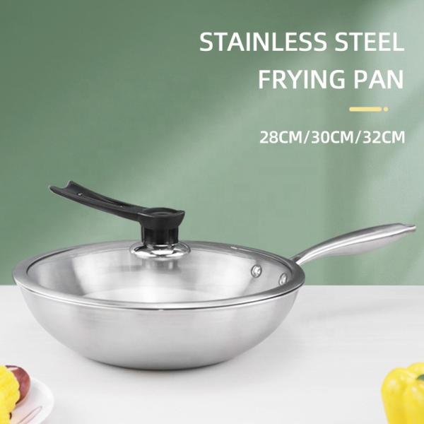 Customized Kitchen 18/8 Stainless Steel Wok Tri-ply Non-stick Frying Pan Honeycomb Wok With Glass Lid