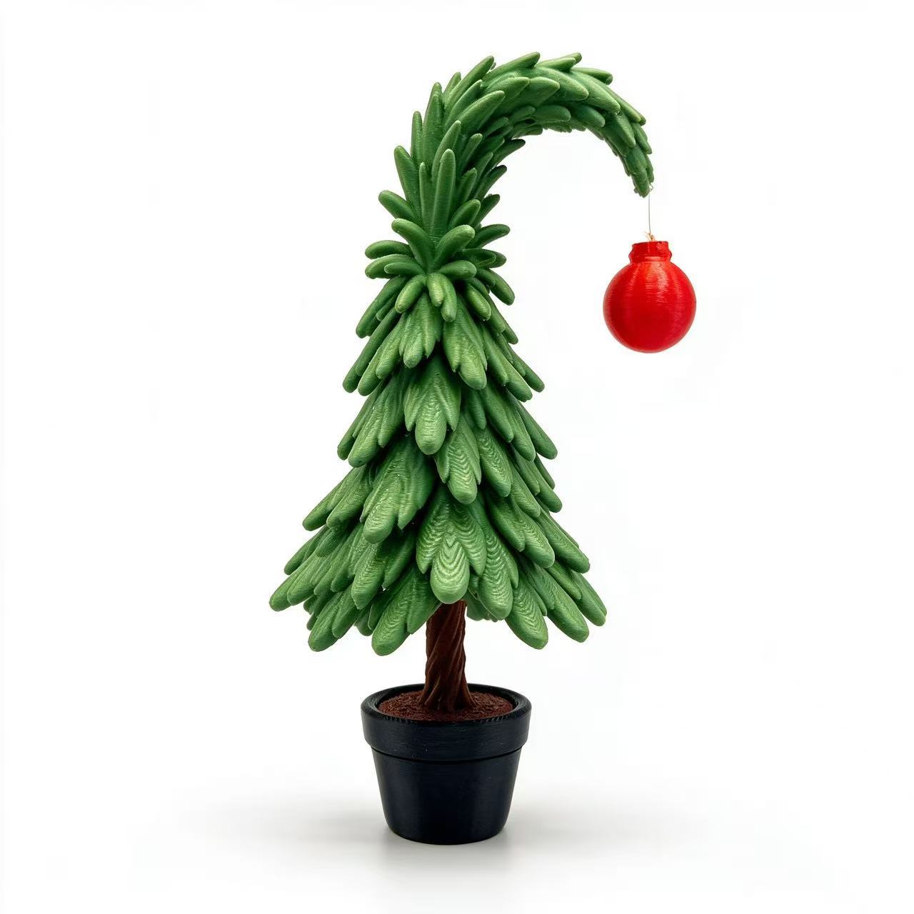 Whimsical Grinch Curved Shape 3D Printed Holiday Decoration, Potted Xmas Ornament For Tabletop Gifting