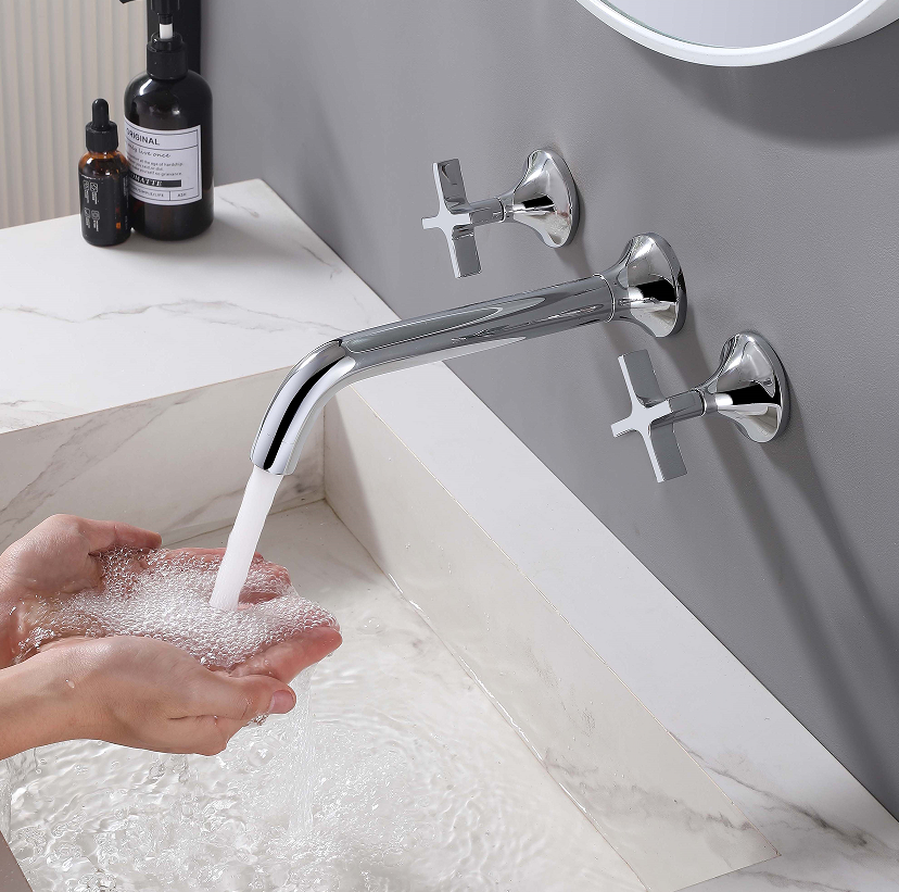Commercial Concealed Brushed Nickel Bathroom Faucet For Vanity Long Spout