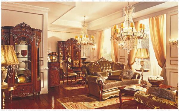 Luxury Villa/European Antique Living Room Furniture,Wood Cabinet,Sofa Set,VS-003