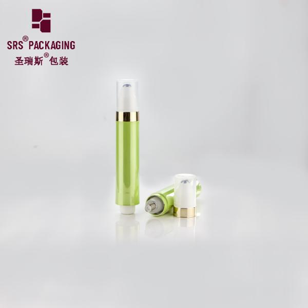 Empty cosmetic 10ml green color press airless pump plastic roll on bottle