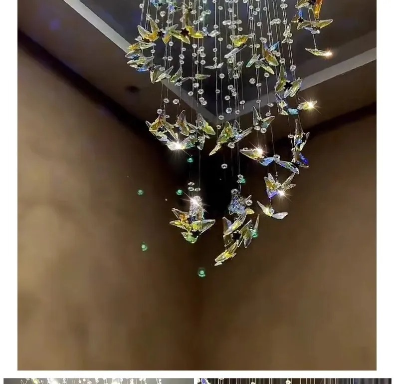 Butterfly Crystal Chandelier Living Room Crystal Staircase Pendant Light Indoor Large LED Lights(WH-NC-165)