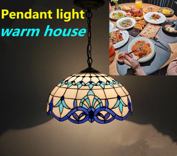 Retro Stain Pendant Light Stained Glass Victorian Hanging Light Glass Pendant Lamp For Dining Living Room Kitchen Study