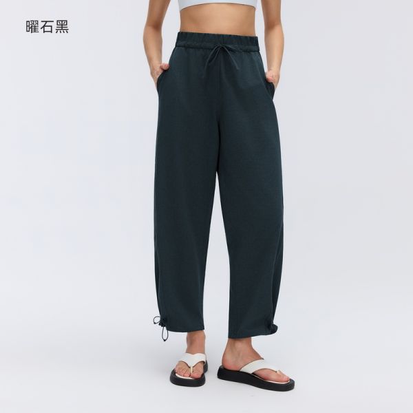 Linen-Look Drawstring Waist Casual Pants with Adjustable Ankles and Side Pockets for Women