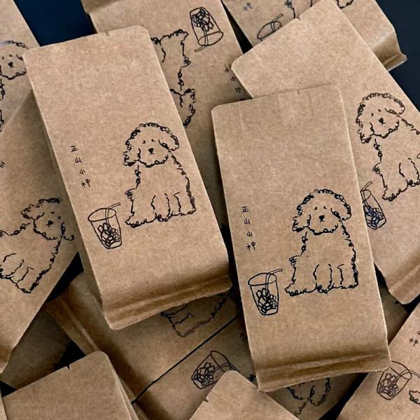 Bolsas de té con patrón de perro dibujado a mano, bolsas de papel kraft ecológicas, soporte personalizado