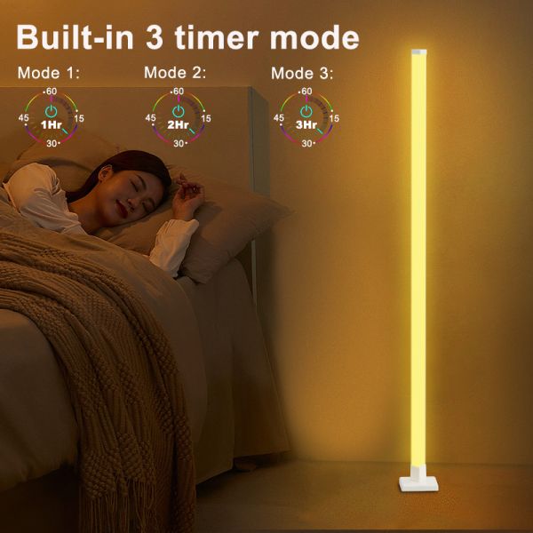 LED Light Source RGB Modern Floor Lamp Multi Color Smart Corner Lighting Music Sync Dimmable Remote App Control White Shade