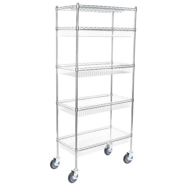 5 Tier Baskets Shelving Units Mobile Metal Wire Rack Grocery Display