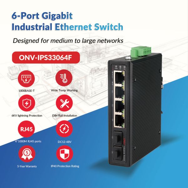 6-port Gigabit Industrial Ethernet Switch with SFP Fiber Ports for Harsh Environments