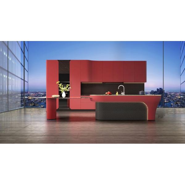 Armoire de cuisine en acier inoxydable rouge rouge moderne avec comptoir SS solide