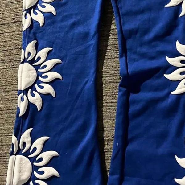 Trous sur mesure Coureurs 3D imprimés Puff Sweat Acid Wash Cotton Coureur Track Pantalon Vintage Hommes Soleil fané Pantalon à large jambe