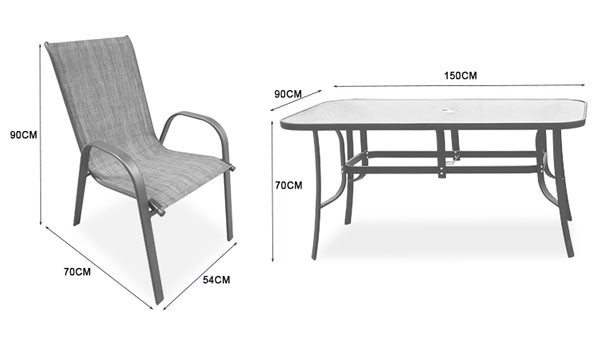 Diner extérieur de conversation de patio de meubles de jardin a placé l'acier moderne en métal de 7 morceaux