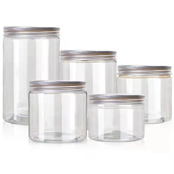 1oz 2oz 4oz 8oz Clear Plastic Jars Food Storage PET Straight Sided With Aluminum Caps