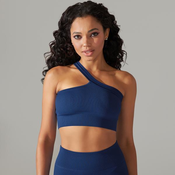 Seamless ribbed solid color sexy back yoga suit sports running fitness yoga suit