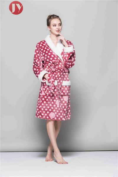 Factory Manufacture Wholesale Soft Dot Printed Flannel Fleece Women Full-Length Plush Bathrobe