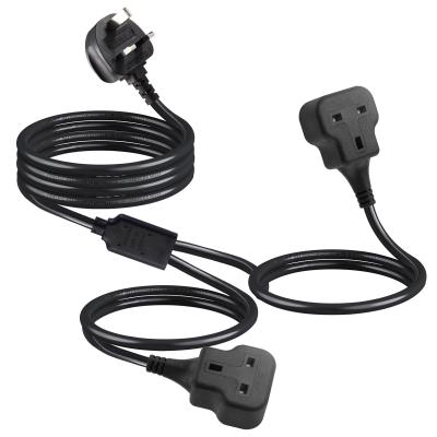 Copper 3 wires AC Power Cord UK 3Pin Male To Double Female Connector Y Splitter Inglaterra Cable