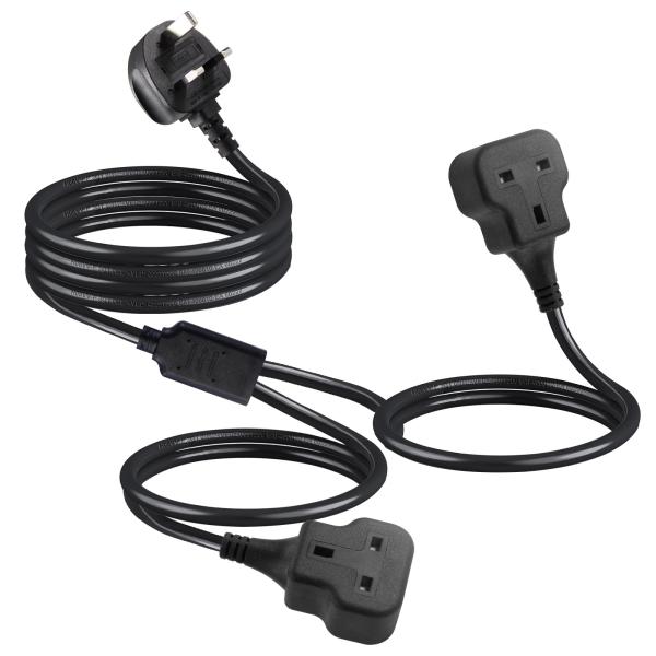 Copper 3 wires AC Power Cord UK 3Pin Male To Double Female Connector Y Splitter Inglaterra Cable