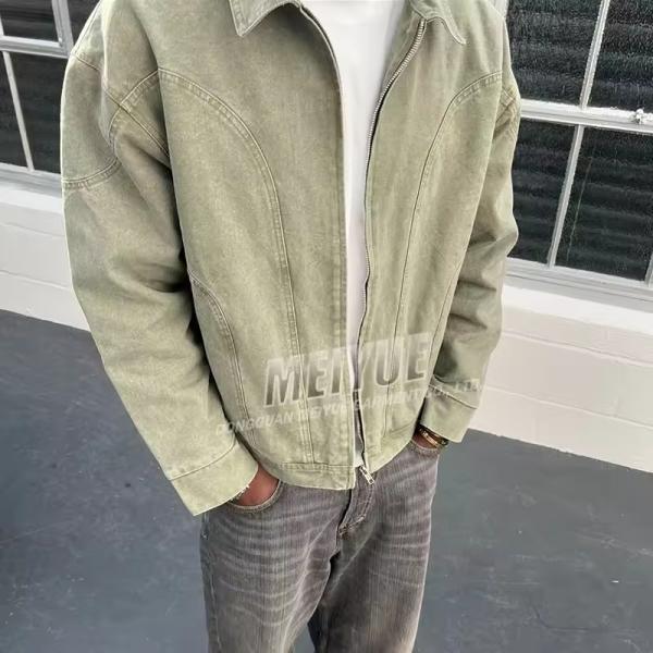 Custom Denim Jacket Casual High Quality Streetwear Bomber Zip up Jacket Workwear Faux Suede Denim Jean Jacket for Men