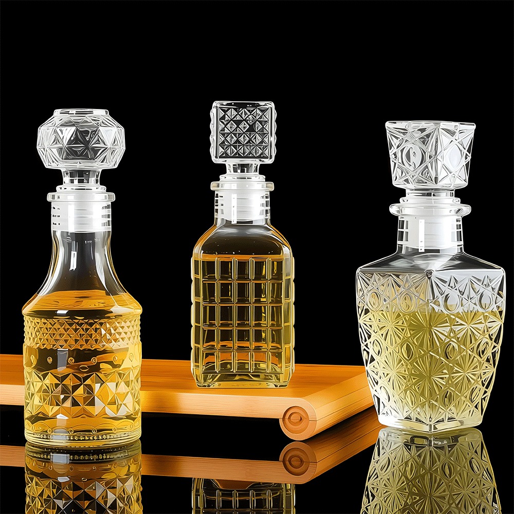 Crystal Clear Custom Glass Bottles Mini Square Glass Bottle For Liquor Whiskey Vodka Wine
