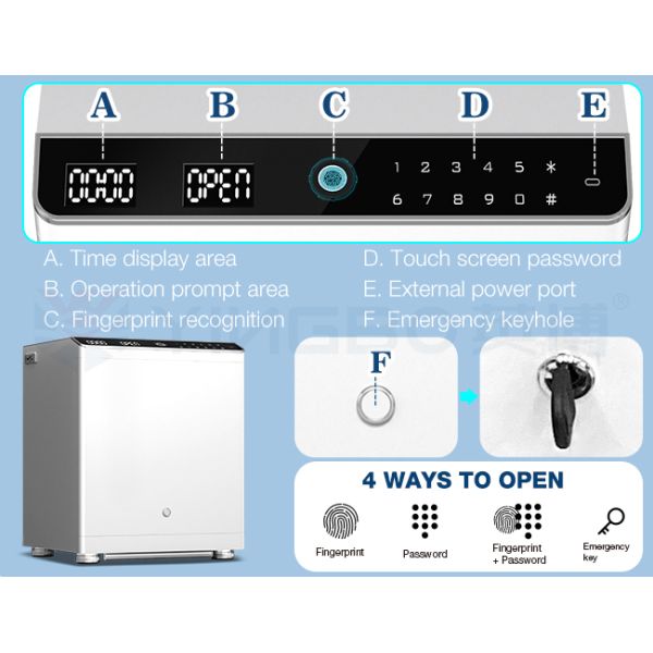 Dual Alarm Smart Security Safe Box Biometric Fingerprint Wireless Charging Bedroom Cabinet