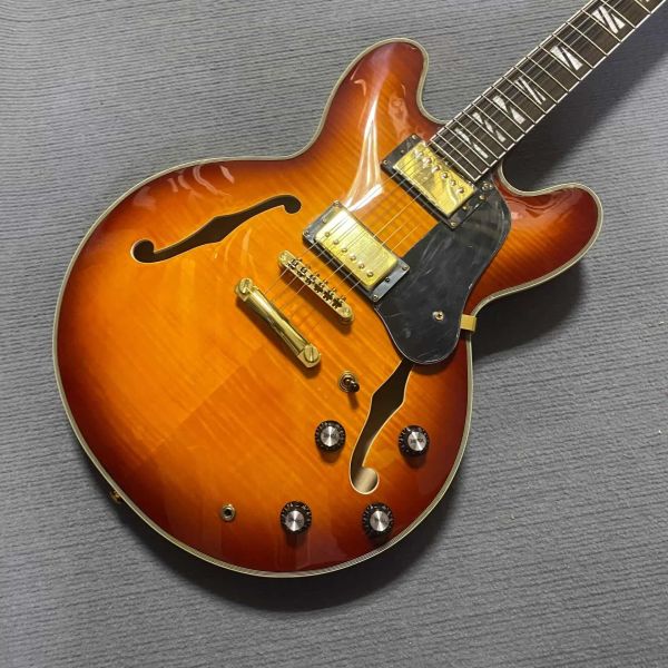 Custom Gibson Style ES Supreme Bourbon Burst Semi Hollow Body Jazz Electric Guitar