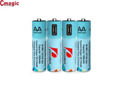 Micro USB Port Charging USB AA Battery 1000mAh 1.2V NiMh Material Customized Color