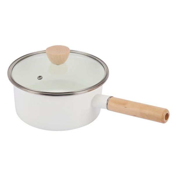 Carbon Steel Mini Saucepan with Wooden Handle Enamel Coating 304 Steel Rim