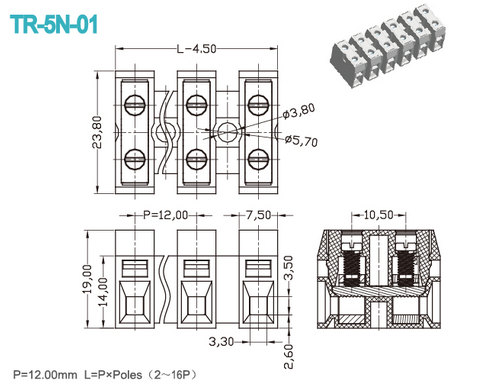 600 блок разъема/распределения силы стержня винта v 30A 12.00mm серый