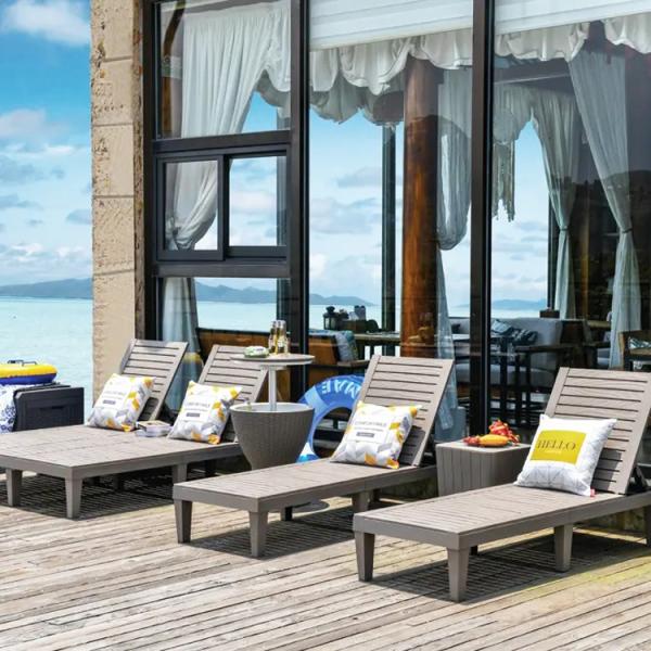 Outdoor Furniture Sun Bed for Swimming Pool Plastic Stackable Chaise Lounge Chair