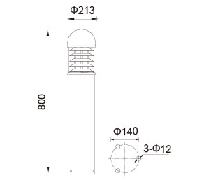 Aluminum Alloy Body Outdoor LED Bollard Lights 150°Distribution 70 CRI