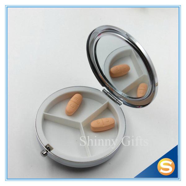 7.0cm Decorative round metal pill box metal round mini pill box 3 day pill box with Mirror