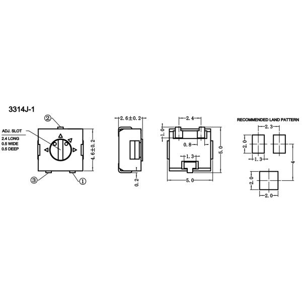 3314J 0.25W 10k 20k 50k 100k 200k 500k ohms 4mm SMD Square Cermet Trimmer Trimming Potentiometer