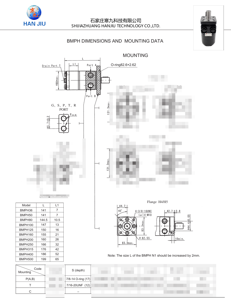 Hanjiu BMPH-50-H5-S-S 50cc/r Hydraulic Motor with SAE 6B shaft and SAE 10 port, Ensure reliability during long-term, high-intensity operation.