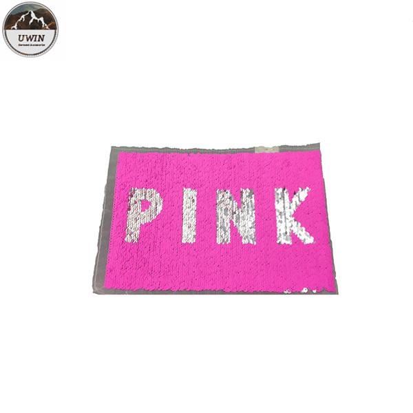 Pink Reverse Sequin Patch / Sequin Letter Patches Durable Cutomized Logo