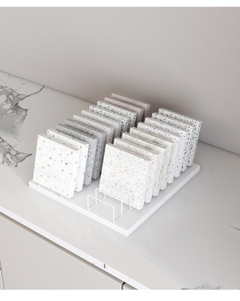 All In One Stone Display Stand White  Multi Row Quartz Display Rack Sample Holder