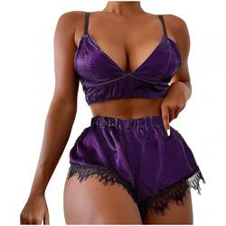 Breathable Soft Silk Sleepwear Sleeveless Pajamas Sexy Lace Lingerie For Women