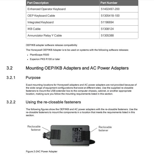 TPS 100 OEP KBD CBL Custom Keyboard Cables 51305418-100 Honeywell