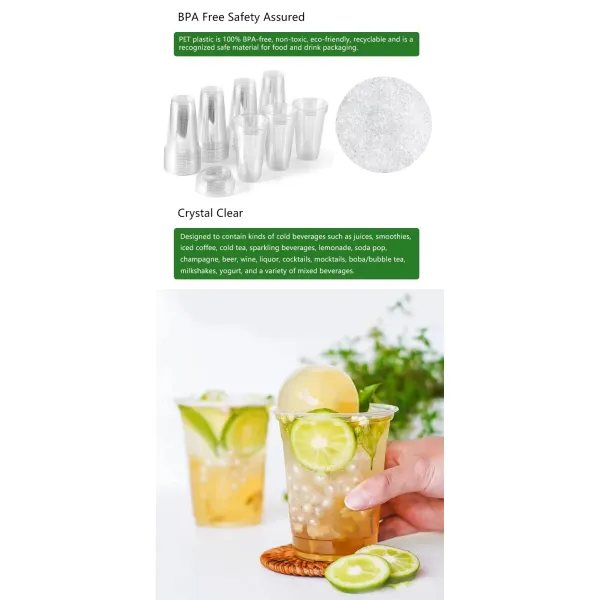 Wholesale 16oz PET Plastic Cups with Dome Lids in 95mm and 98mm Diameter