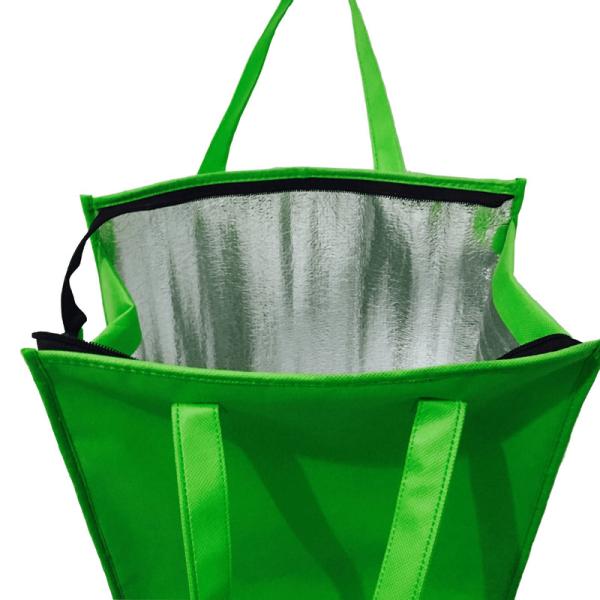 Non Woven Insulated Cooler Bags Green Color Customized LOGO For Picnic