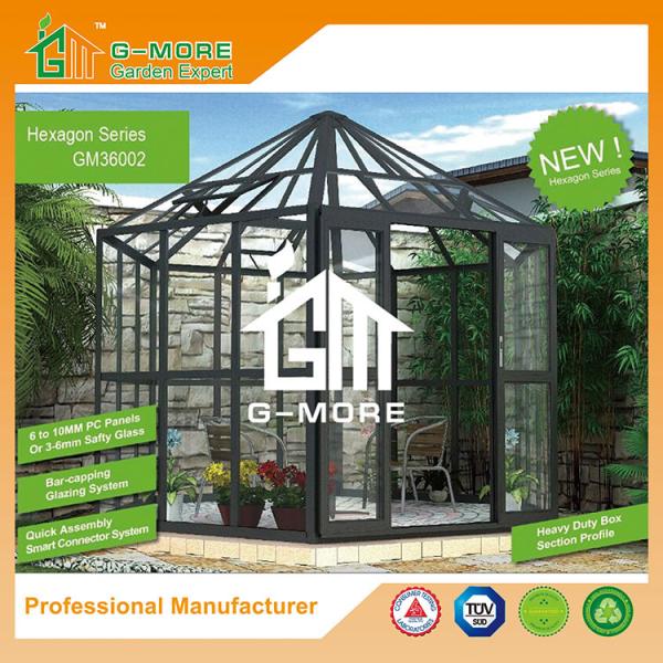 Aluminum Greenhouse-Hexagon Series-320 X 283 X 275CM-Dark Grey Color- PC or Glass