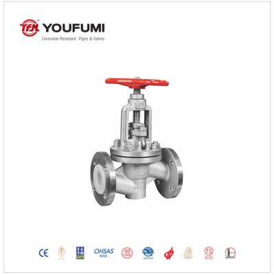SS CF8 PTFE PFA Lined Globe Valve T Body Type Stainless Steel Material