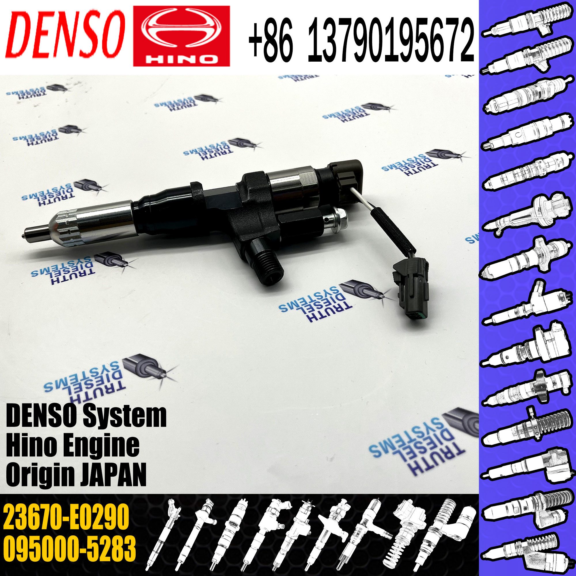 095000-5283 инжектор 23670-E0290 коллектора системы впрыска топлива инжектора HINO J08E DENSO дизельный