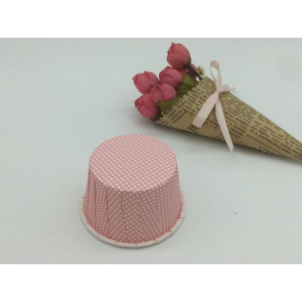 Pink Wedding Polka Dot Baking Cups 110gsm PET Coated Film For Souffle Cupcake Cases
