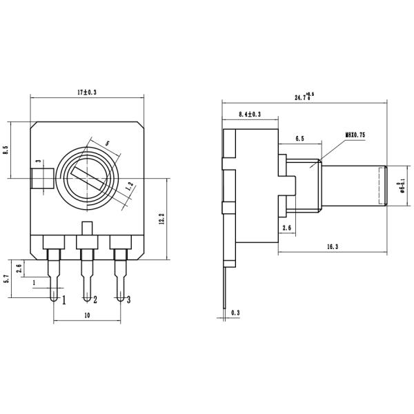 0.5w 100 Ohm Trimpot PC épingle ronde Cermet WI20 décortiqueur de cermet Odm
