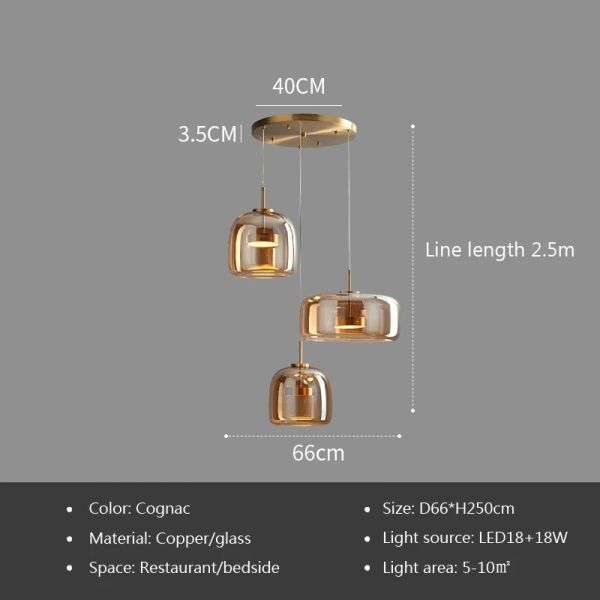 Nordic Glass Led Pendant Light Light Luxury Smoke Grey Hanging Light（WH-AP-677）