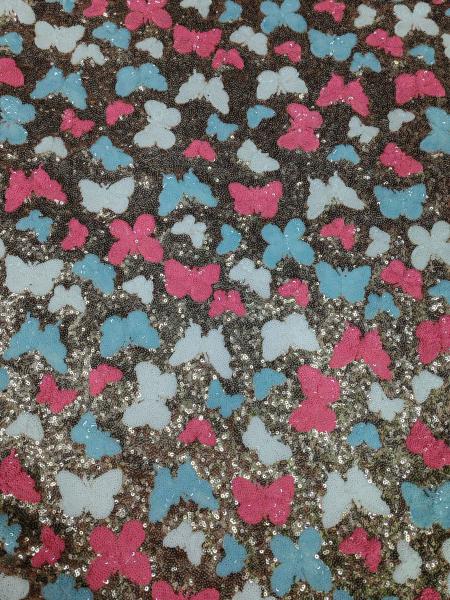 Buttfly Sequin Embroidered Lace Style Colorful Fabric For Girls Party Wedding Dress Gowns