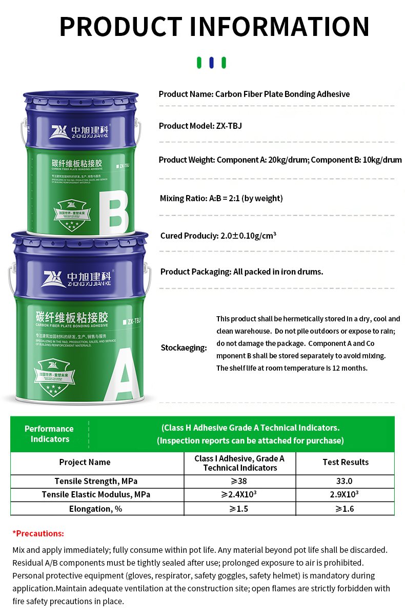 High Strength Structural Carbon Fiber Plate Bonding Adhesive AB Component Epoxy Glue for Concrete Strengthening Retrofit Works