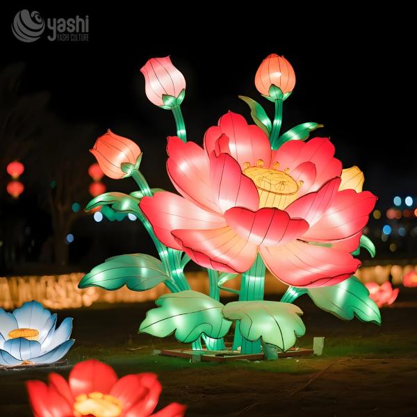 Traditional Chinese Peony Sculpture Outdoor Party Lanterns 110/220V