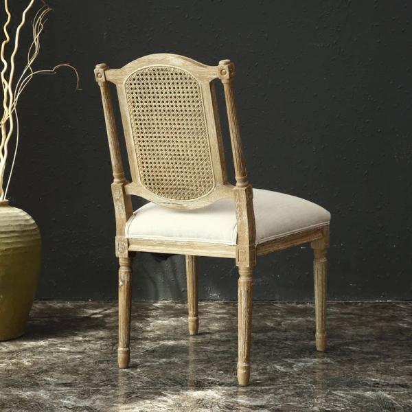 Event french antique style rattan back chair upholstered linen fabric with wooden carved chairs