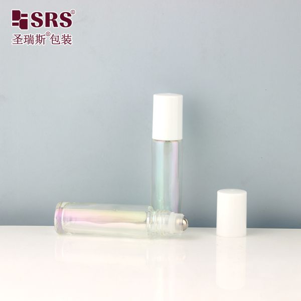 BLPM-10ML SRS Electroplated Iridescent Glass Roll-On Bottles for Perfume Customizable Luxury Cosmetic Packaging with Stainless Steel Roller Ball